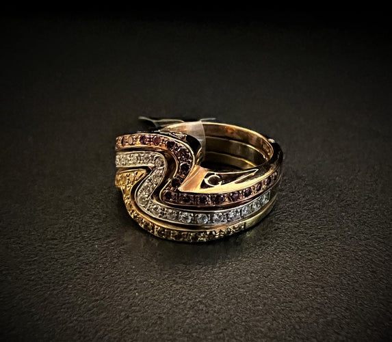 Bague Bague bandeau diamants FANCY roses, jaunes et blancs 58 Facettes