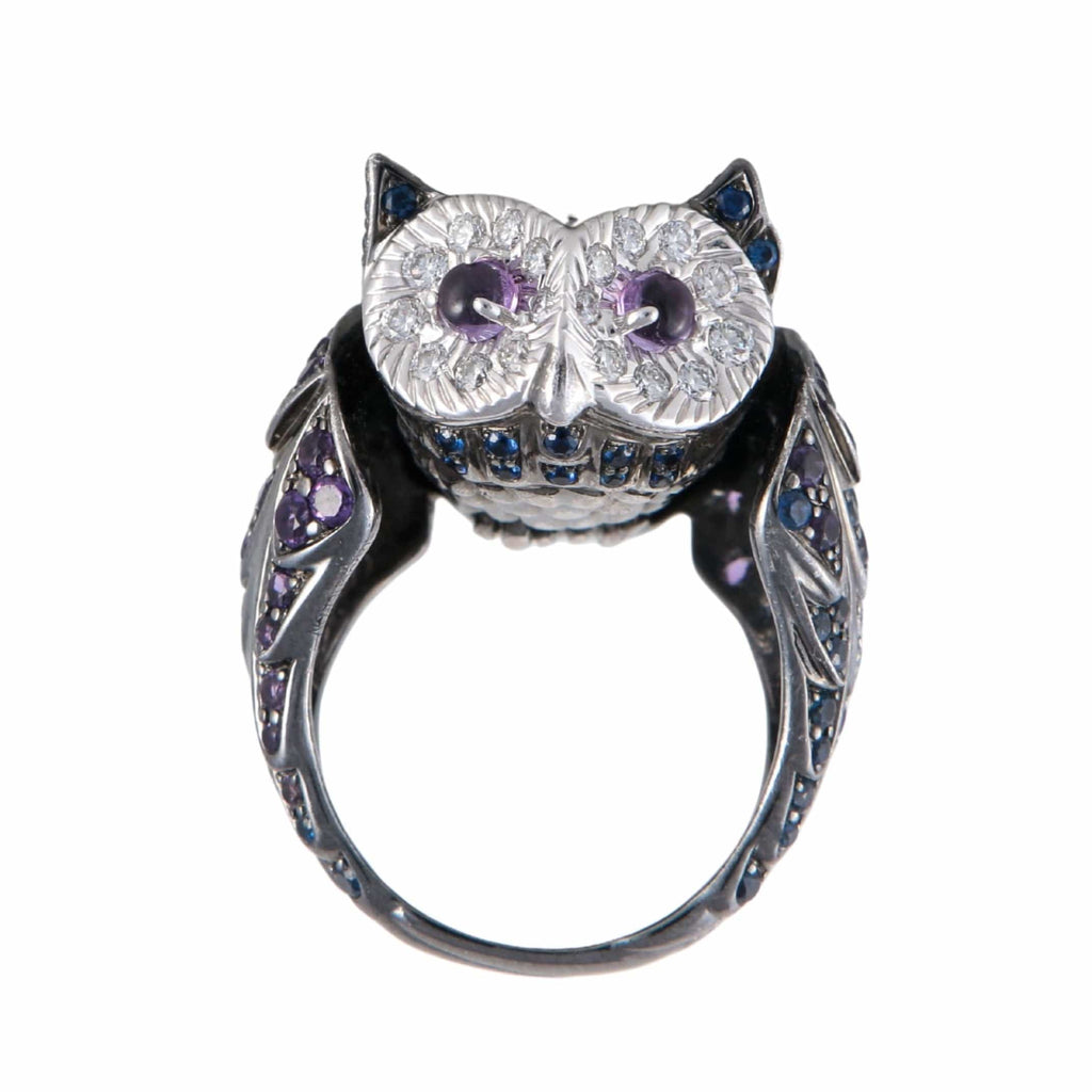 Broche Hibou En Améthyste Naturelle - Bijou Pierre Violette, Cadeau Idéal Avec Pochette Organza