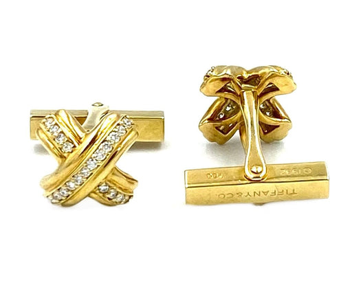 Boutons de manchette Tiffany’s & Co. Boutons de manchette or jaune et diamants 58 Facettes