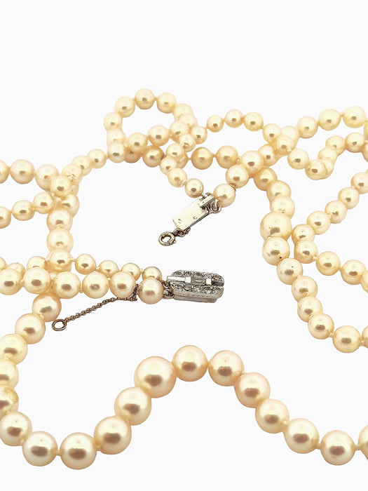 Collier Collier de perles ancien double rang, fermoir or et diamants 58 Facettes