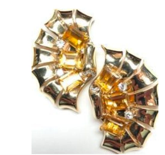 Broche Paire de broches clip en or jaune, citrine et diamants 58 Facettes