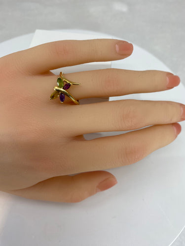 Bague 51 Bague papillon en or jaune & pierres fines 58 Facettes