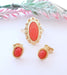 Ring Set Ring + Earrings, in gold, Coral in cabochon 58 Facettes AA 1549