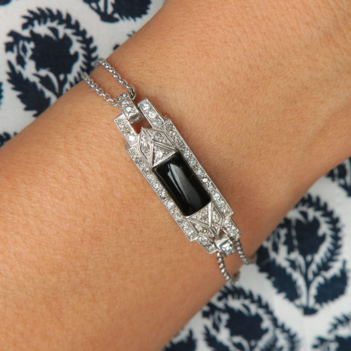 Bracelet Bracelet platine, onyx et diamants 58 Facettes