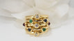 Bague 53.5 Multi Anneaux En Or Jaune Cabochons Rubis, Saphirs Et émeraudes 58 Facettes 32034