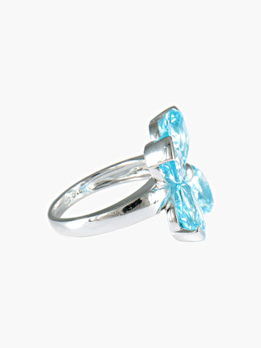 Bague 52 Bague Trèfle à quatre feuilles Topazes bleues 58 Facettes
