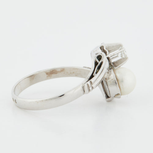 Bague 54 Bague Or blanc Perle Diamant 58 Facettes REF 6010/16