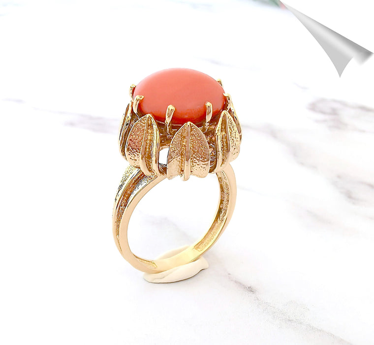 Bague Bague fleur Corail cabochon signée CHERNY 58 Facettes AA 1570