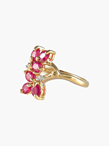 Bague Bague double feuilles rubis or jaune 58 Facettes LP10-14
