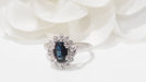 Ring 54 Daisy ring in white gold, sapphire and diamonds 58 Facettes 32002