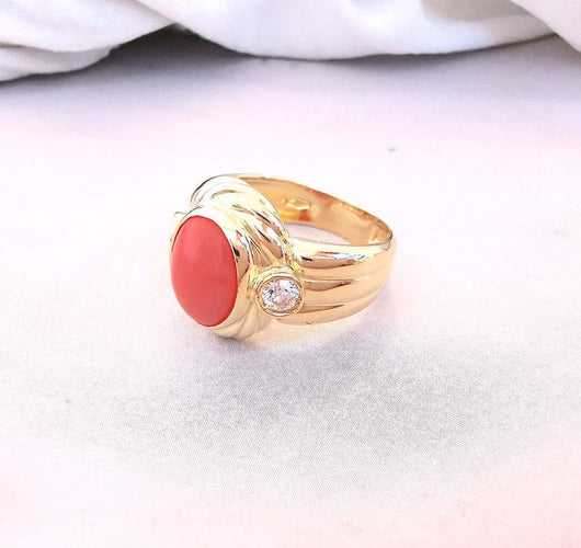 Bague Bague en Or jaune & Corail cabochon 58 Facettes AA 1385