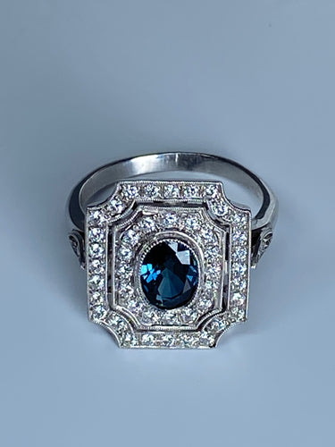 Bague Bague Art Deco en Or jaune, diamants et saphir 58 Facettes