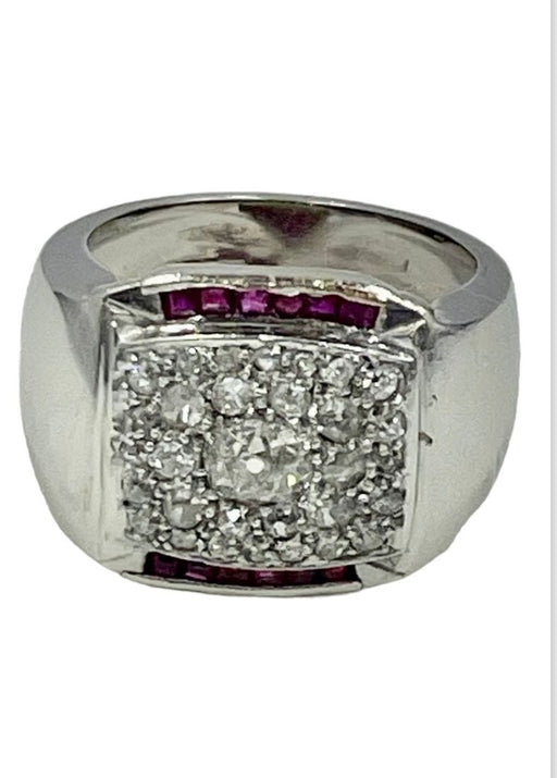 Ring White gold tank ring with diamonds 58 Facettes