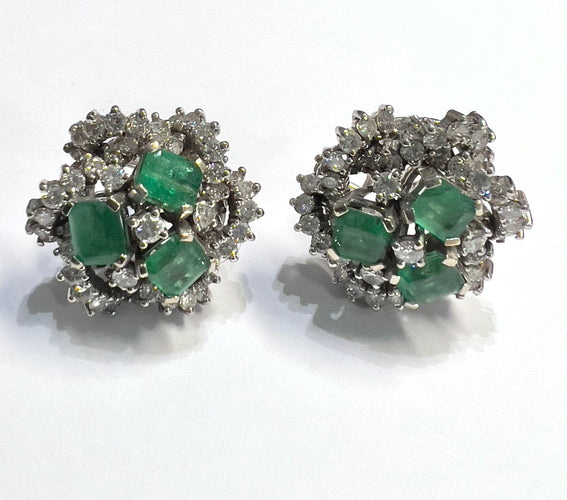 Boucles d'oreilles BOUCLES D'OREILLES RETRO EMERAUDES DIAMANTS 58 Facettes Q535A (708)