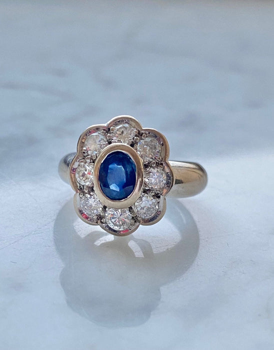 Bague 51 Bague Marguerite or blanc Saphir Diamants 58 Facettes