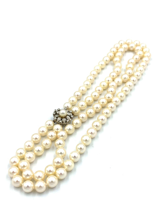 Collier Collier double rangs perles, fermoir or blanc et diamants 58 Facettes