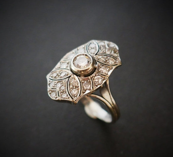 Bague 54 Bague Diamants, Art Déco, Or Blanc 58 Facettes