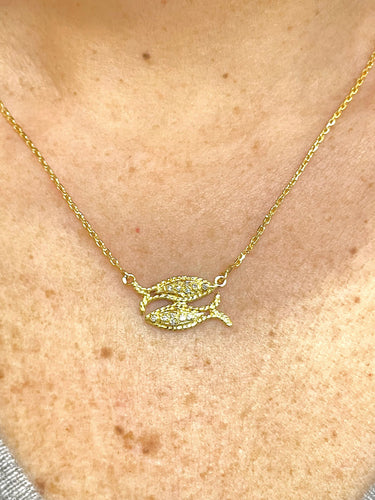 Collier Collier poissons tête à queue en or 18 carats et diamants 58 Facettes