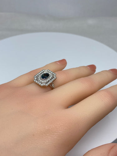 Bague Bague Art Deco en Or jaune, diamants et saphir 58 Facettes