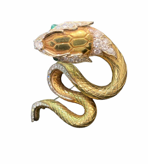 Broche Broche "Serpent", or, diamants et émeraudes 58 Facettes