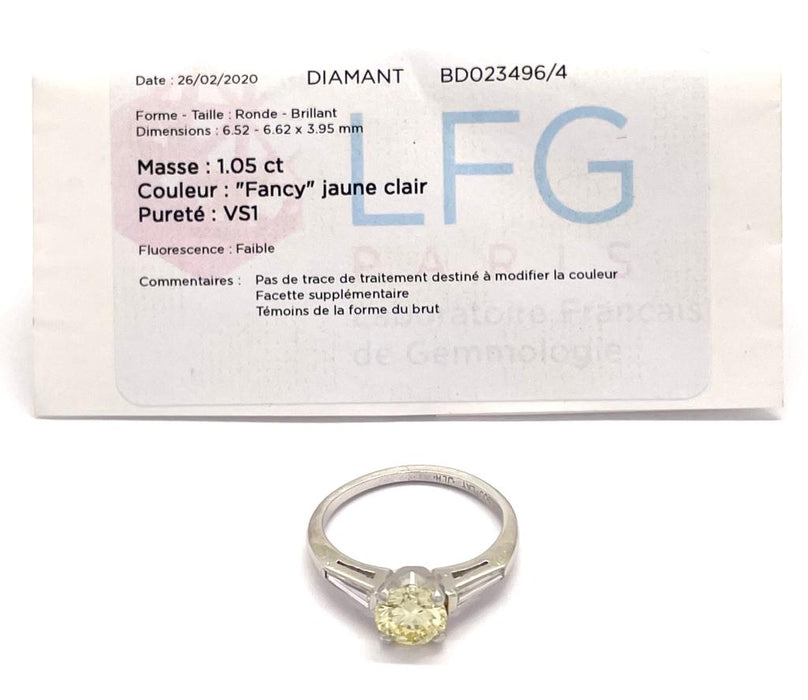 Bague 52 Bague Platine Diamant Fancy Yellow 1.05 carat 58 Facettes