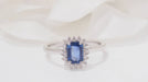 Ring 54.5 Ring in white gold, Ceylon sapphire and diamonds 58 Facettes 32241