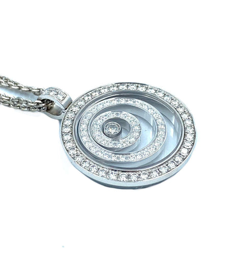 Collier CHOPARD. Pendentif Happy Spirit Or Blanc Diamants 58 Facettes