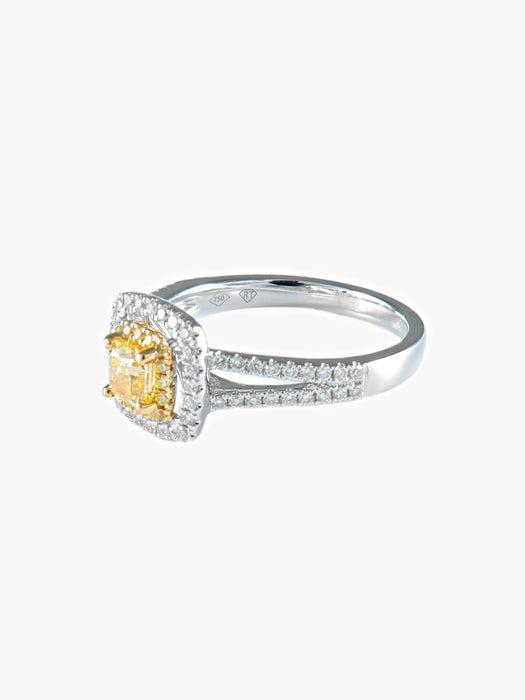 Bague 52 Bague diamant jaune carrée et diamants or blanc 58 Facettes LP73-01-424