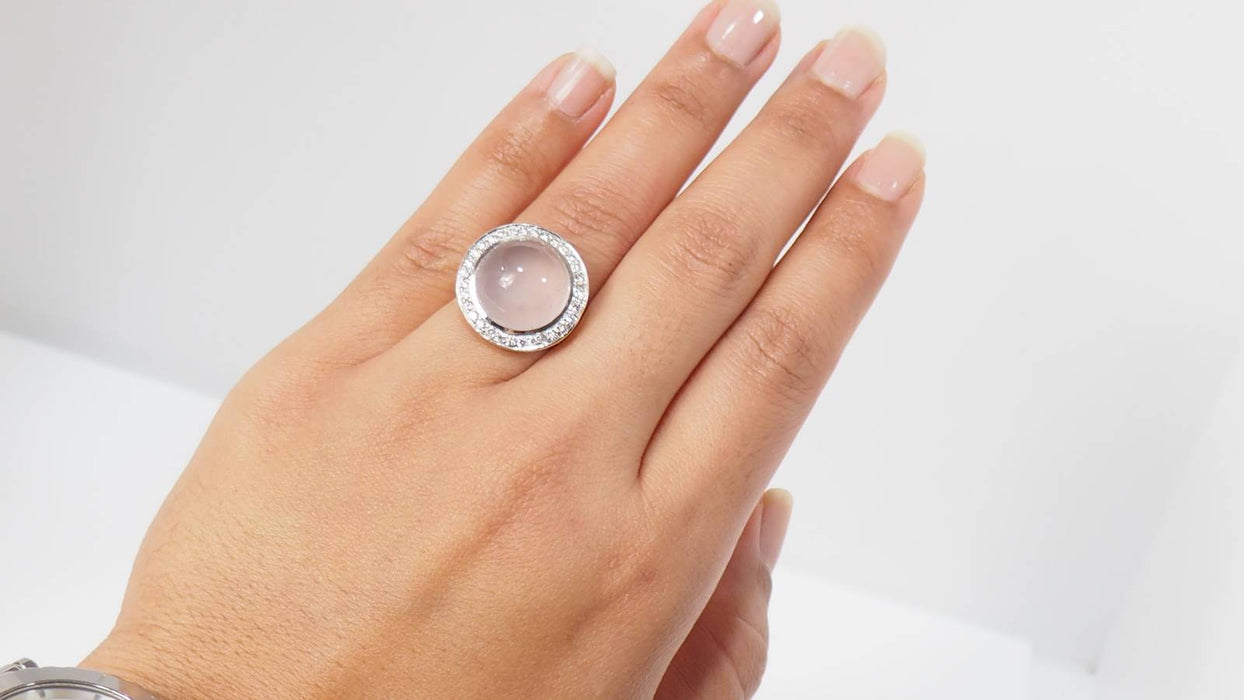 Bague Bague en blanc, quartz rose et diamants 58 Facettes 31048