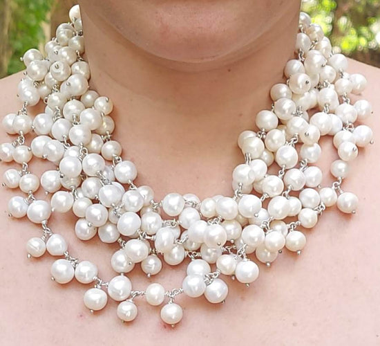 Collier Silver and Pearl Necklace 58 Facettes