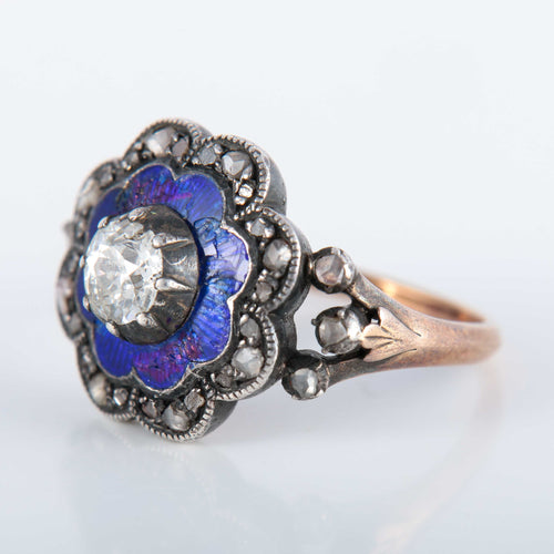 Bague 55 Bague Email bleu et Diamants 58 Facettes 220424