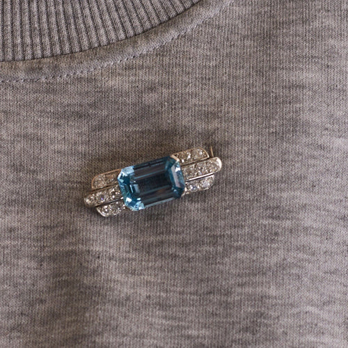 Broche Broche Art Déco Aigue-Marine Santa Maria Diamants 58 Facettes