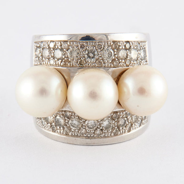 Bague Bague en or gris, diamants, perles 58 Facettes