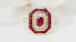 Bague 54 Bague octogonale Or jaune Rubis ovale Diamants 58 Facettes 32519