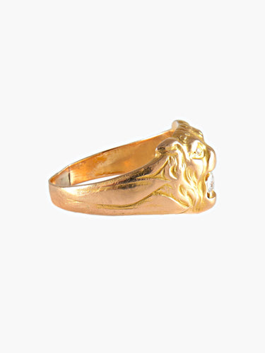 Bague CHEVALIERE LION OR JAUNE AVEC DIAMANTS 58 Facettes