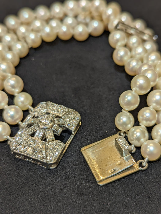 Bracelet Bracelet Art Déco en perles et fermoir diamants 58 Facettes