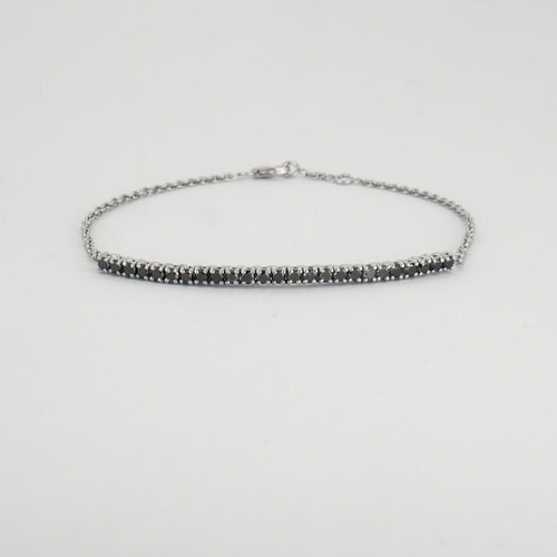 Bracelet Bracelet or blanc barrette diamants noirs 58 Facettes