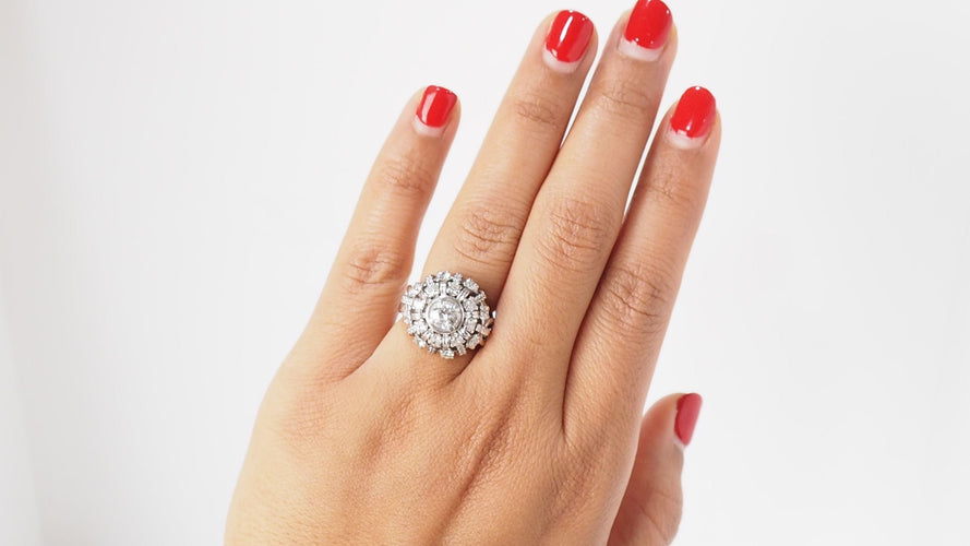 Bague 50 Bague entourage Vintage en Palladium et diamants 58 Facettes 29680