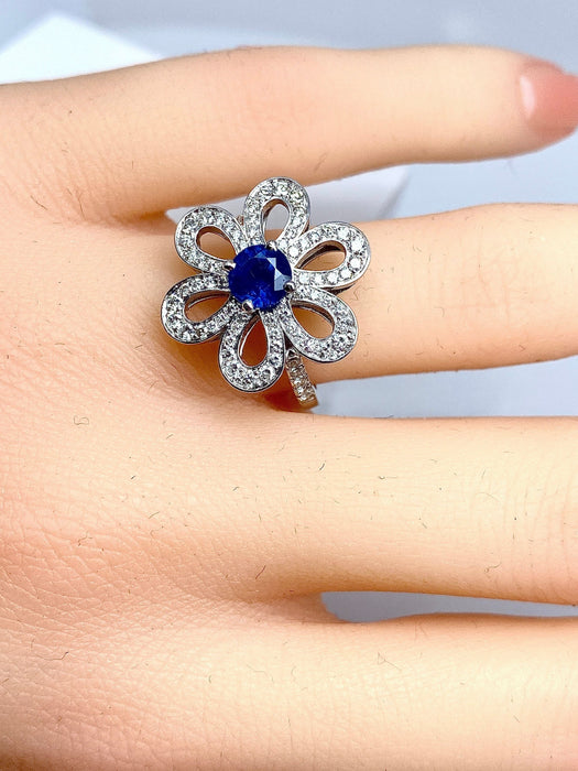 Bague 51 Bague fleur saphir diamants 58 Facettes AB156