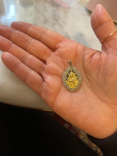 Pendentif Médaille de la Vierge Marie or, diamants et perles, vers 1900 58 Facettes