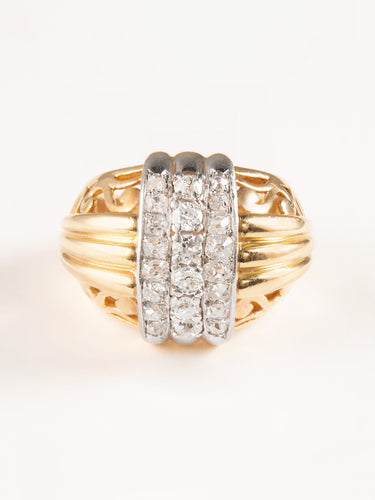 Bague 59 Bague en or jaune, platine et diamants 58 Facettes