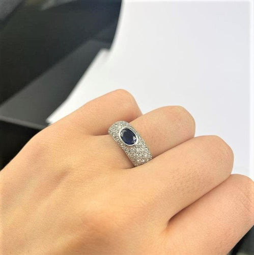 Bague Bague Or Blanc avec Saphir Ovale et Diamant 58 Facettes 20400000560
