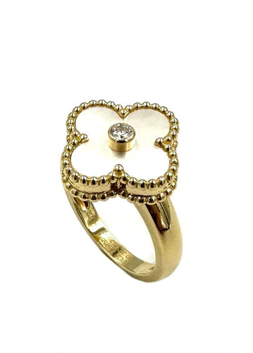 Bague 50 VAN CLEEF & ARPELS. Bague Alhambra vintage or, nacre et diamant 58 Facettes