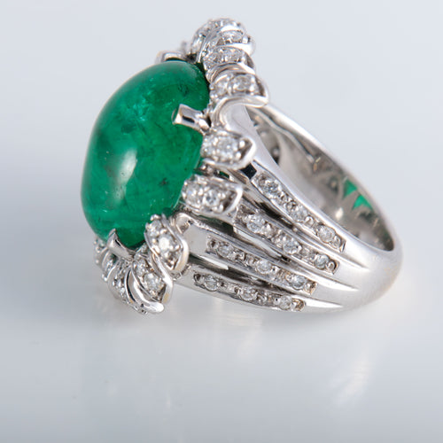 Bague 52 Bague Fleur Emeraude cabochon Diamants 58 Facettes 324E112