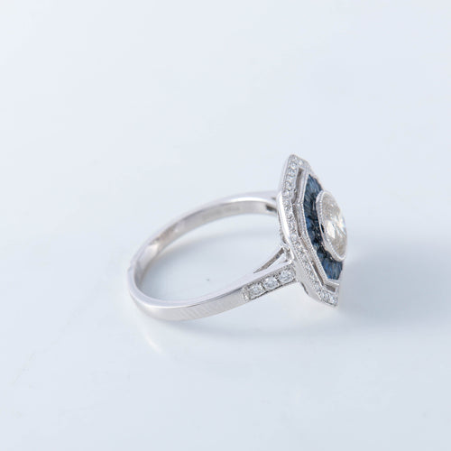 Bague 56 Bague saphir diamant - style Art Déco 58 Facettes