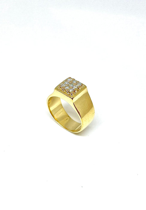 Bague Chevalière en or jaune, diamants 58 Facettes