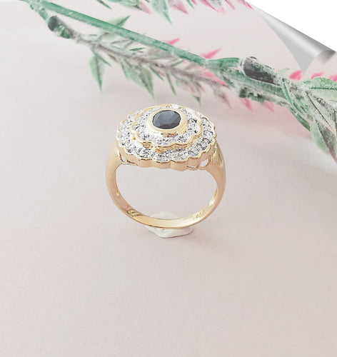 Bague 54.5 Bague Saphir Diamants Or Deux Tons 58 Facettes AA 1520