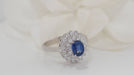 Ring 55 Double entourage ring in white gold, sapphire and diamonds 58 Facettes 32091