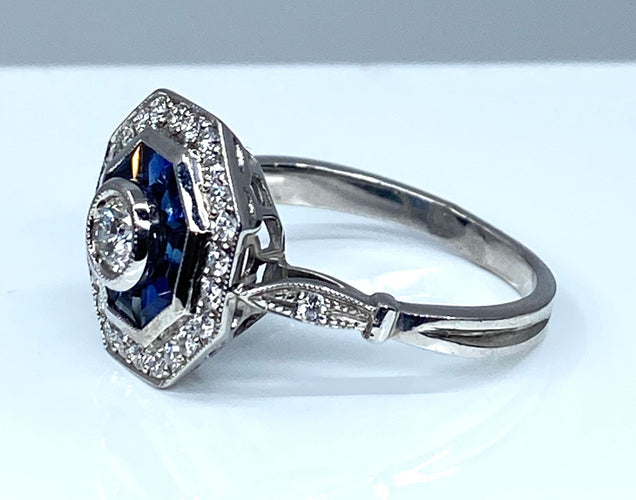 Bague 54 Bague Or blanc Saphirs et Diamants 58 Facettes AB220