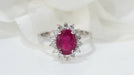 Ring 54.5 Daisy ring in white gold, oval ruby ​​and diamonds 58 Facettes F 4948